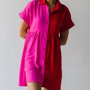 JODIFL Women's Colorblock Mini Dress - Pink and Red